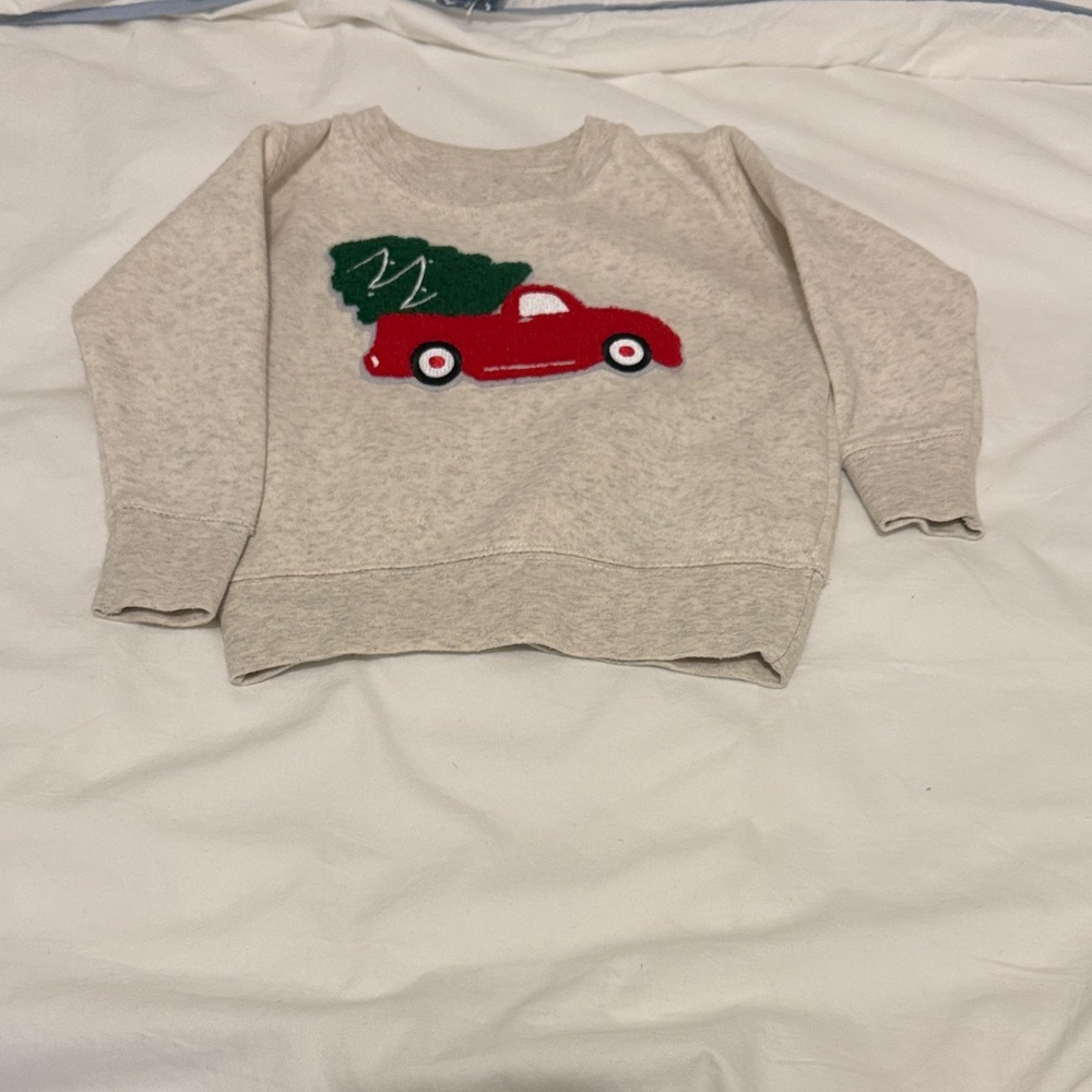 Kids' Cream Sweatshirt with Red Christmas Car Design